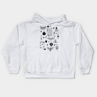 Black Magic Witchy Halloween Doodles - Potions and Things Kids Hoodie